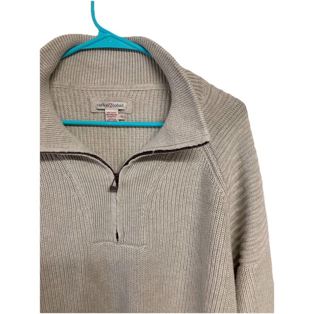 Men's Carbon2Cobalt Thick Knit Fisherman Sweater 1/4 Zip Beige Size XL